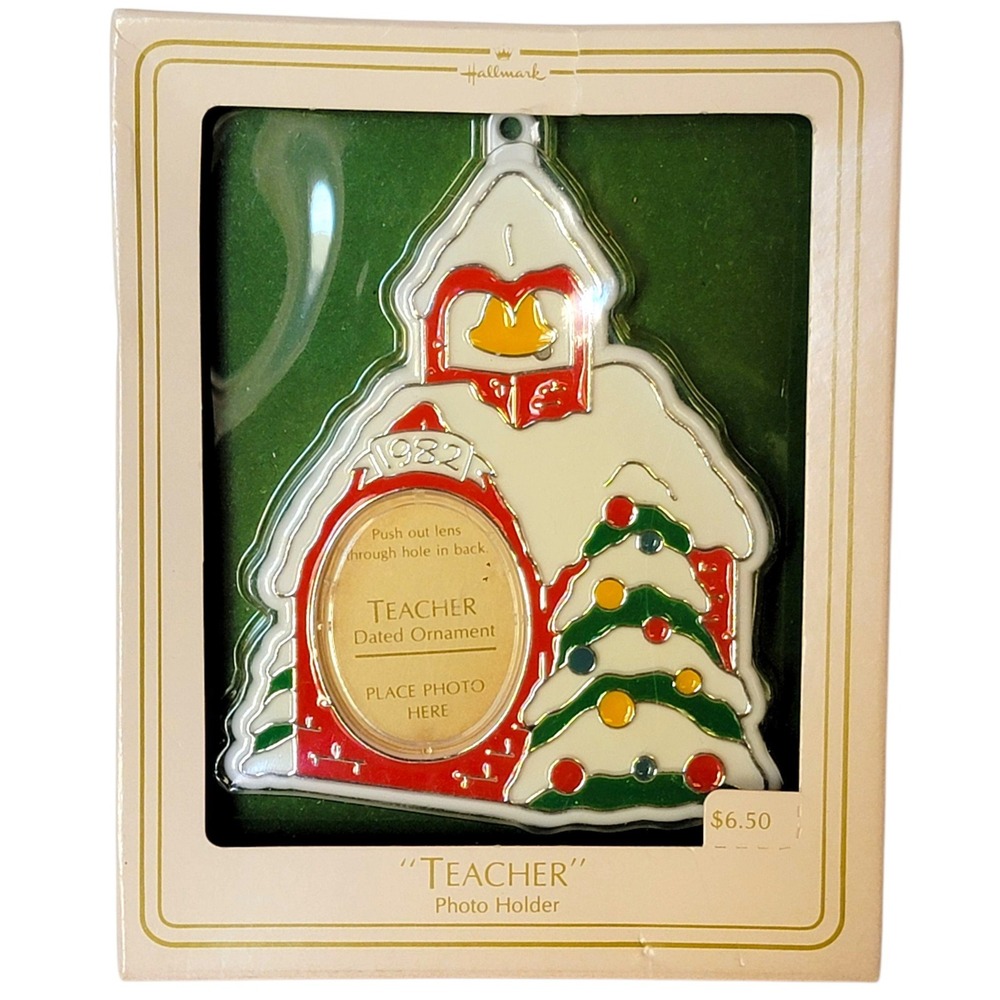 VTG 80s Hallmark Teacher Photo Christmas Ornament Holiday Treasures 1982 Gift‎